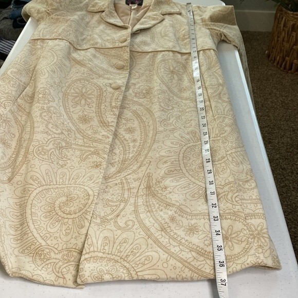 Vintage Maternity Paisley Floral Corduroy Button Front Long Blazer Jacket Lined - Picture 15 of 16